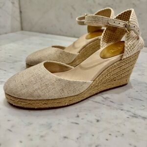 J. Crew Cream Canvas Espadrilles Wedge Sandals 7.5